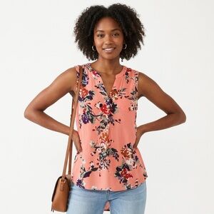 Market & Spruce Coral Floral Sleeveless Top